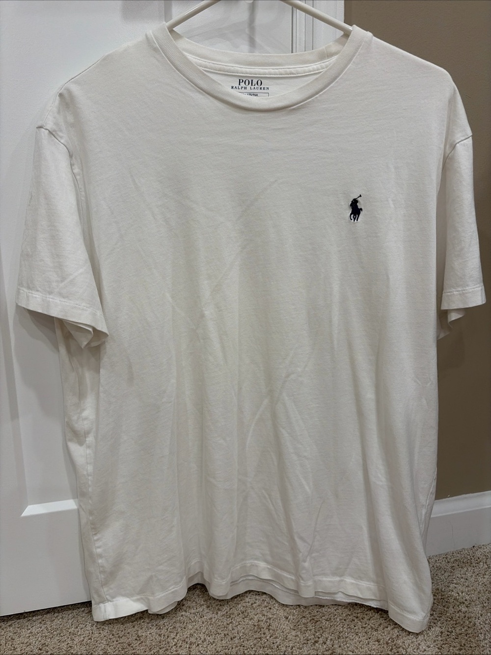 Polo by Ralph Lauren White medium Crew Neck Tee w/Navy Pony on shirt